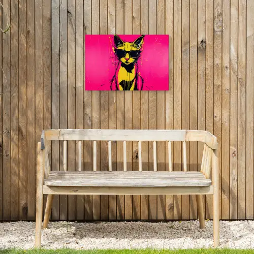 Kat - Art - Zonnebril - Roze Tuinposter op houten frame 2 cm dik klein -sfeer4