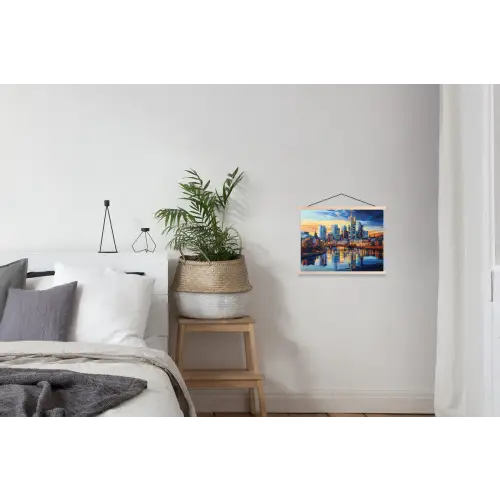 Zonsondergang Frankfurt - Stad - Skyline - Water textielposter latten blank klein -woonkamer