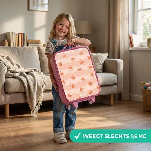 Oranje krabben op golvende achtergrond Kinderkoffer - Roze klein -sfeer2_NL
