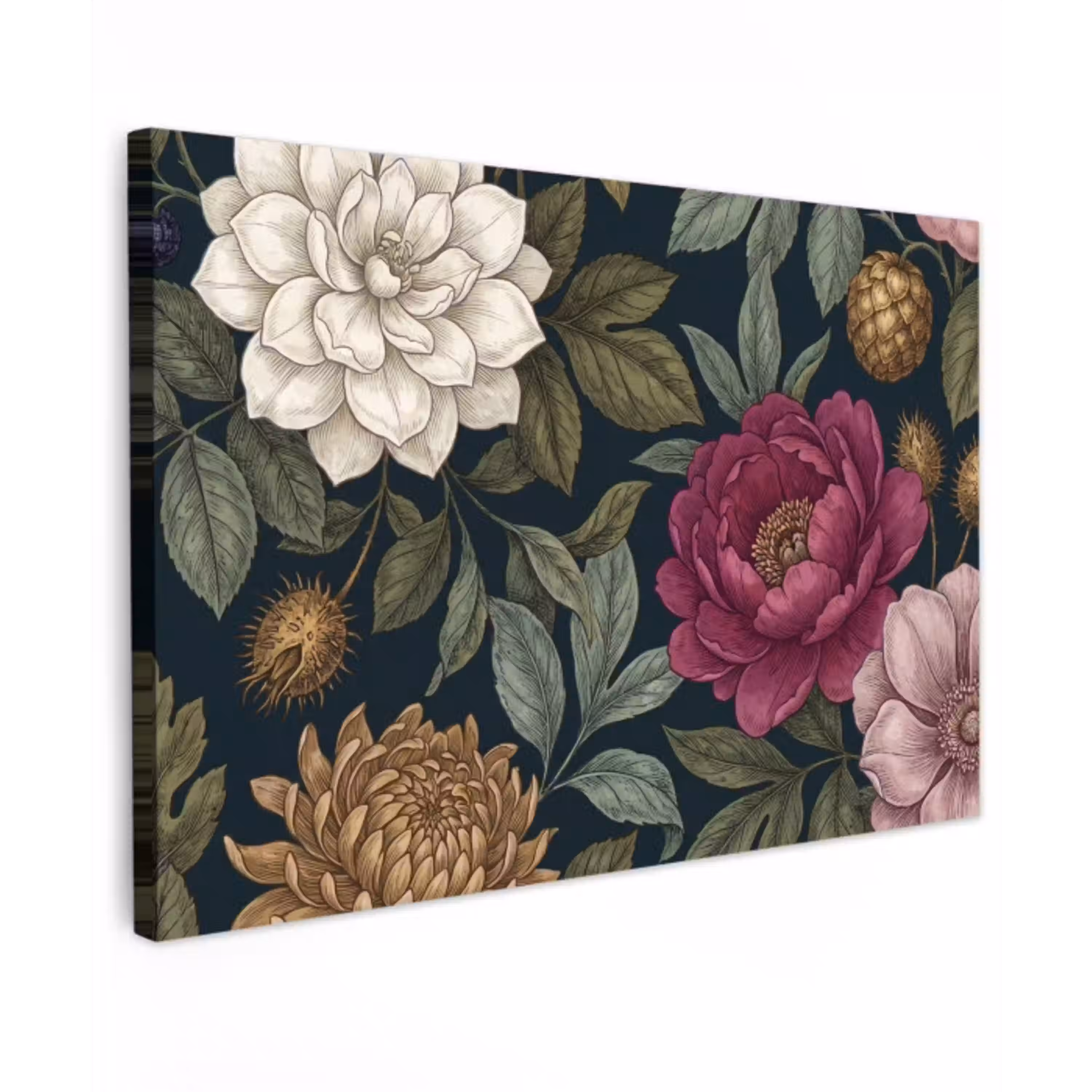 Bloemen - Botanisch - Illustratie - Donker - Vintage canvas 2cm klein -z3d