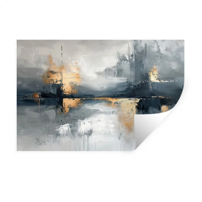 Kunst - Grijs - Goud - Abstract Muursticker klein -3d