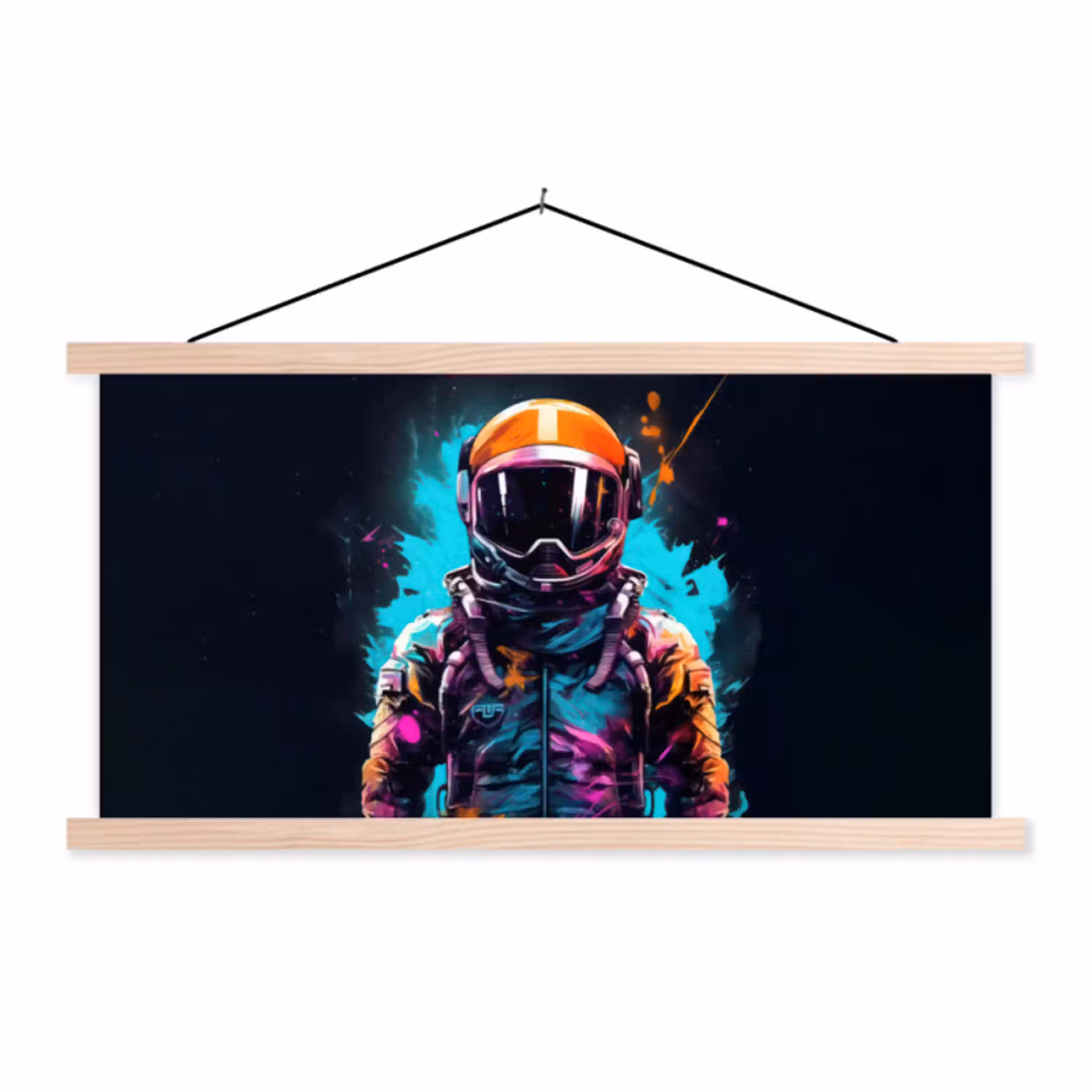 Astronaut - Neon - Gaming - Ruimte textielposter latten blank klein -3d