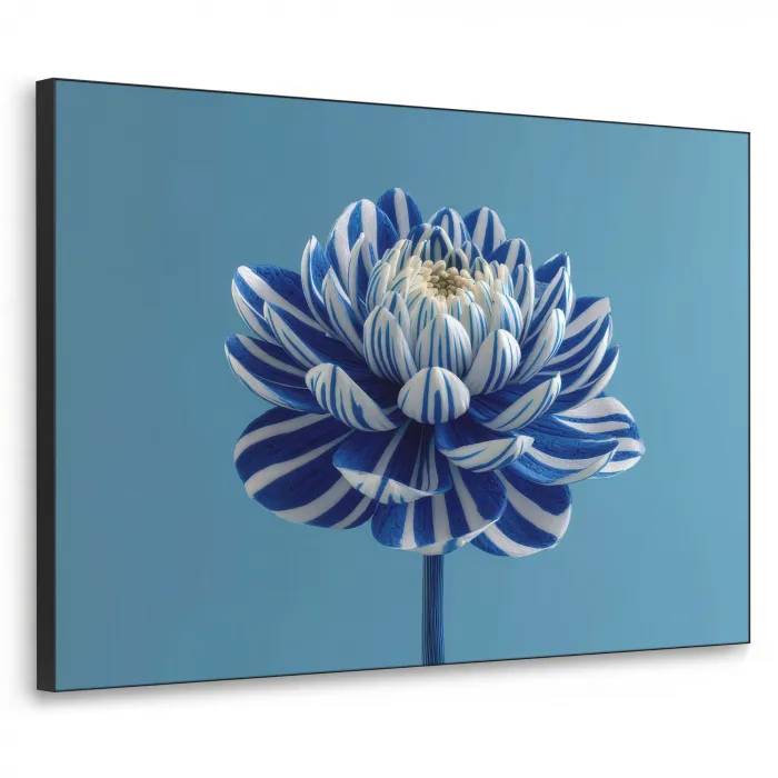 Bloem - Blauw - Bloemblaadjes - Streepjes Textielframe zwart klein -3d