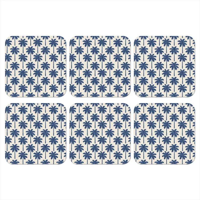Symmetrisch - Palm - Blauw onderzetter kurk middel 366 -3d