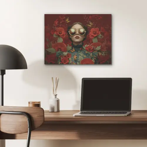Bloemen - Dieprood - Zonnebril - Vrouw PET vilt klein -sfeer5