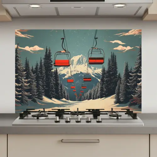 Sneeuw - Skilift - Rood - Bomen keuken achterwand spatscherm klein -3d_website