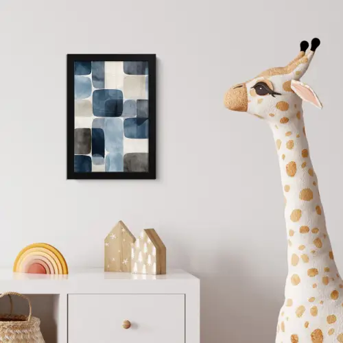 Patroon - Blauw - Vierkanten fotolijst zwart zonder passe partout klein -usfeer4_kinderkamer