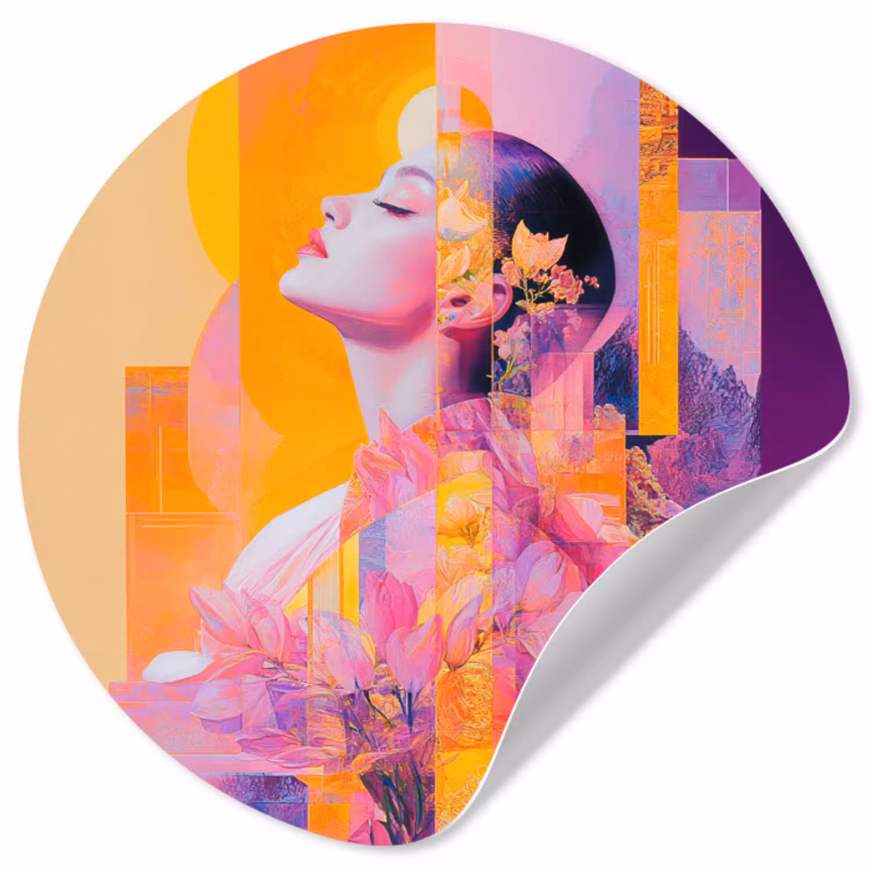 Abstract - Portret - Vrouw - Kleurrijk Wandcirkel behangsticker klein -3d