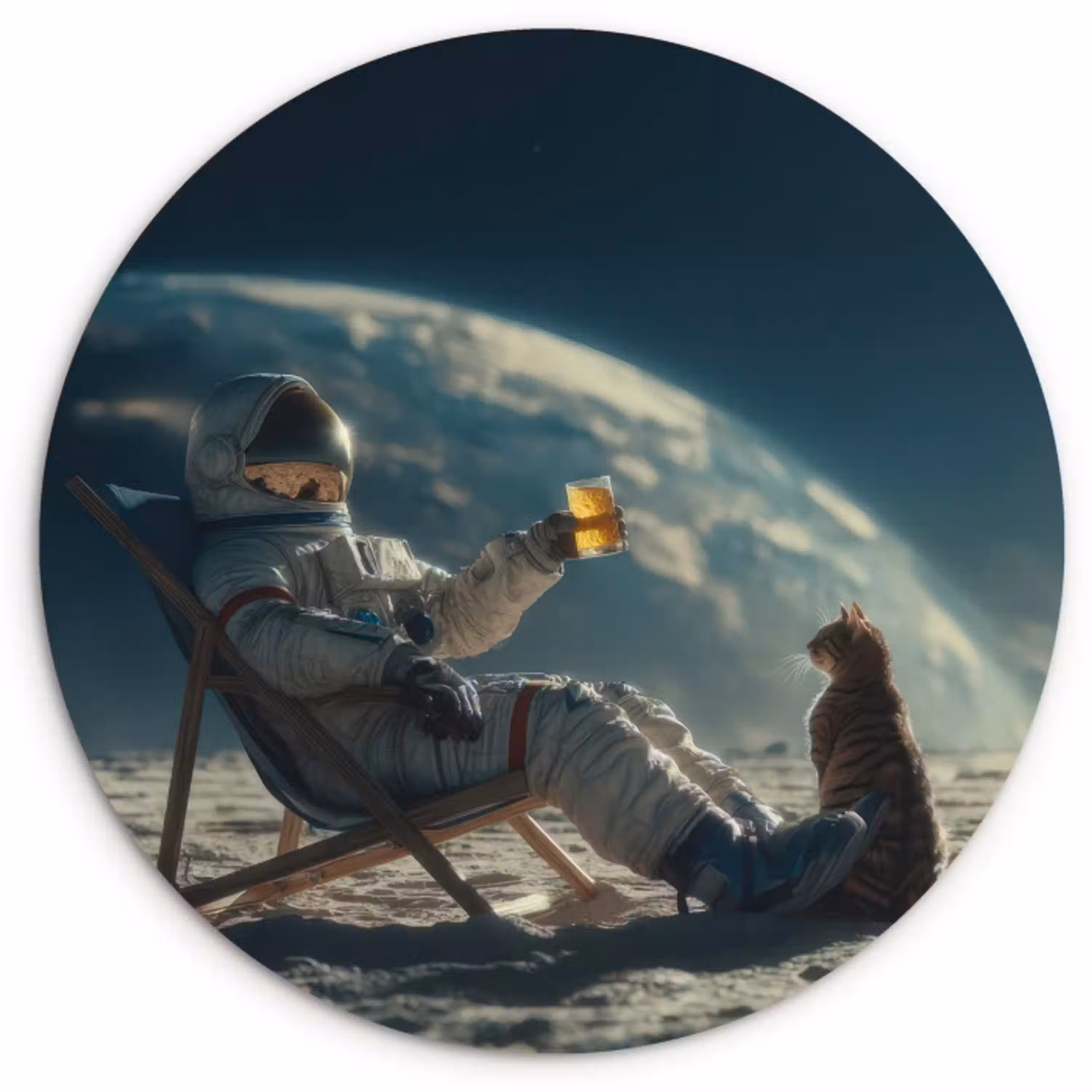 Astronaut - Kat - Glas - Stoel Wandcirkel kunststof plaat 5mm dik klein -3d
