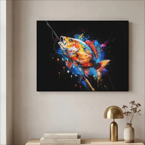 Graffiti - Sport - Vissen - Vis - Hengel Textielframe zwart klein -sfeer2