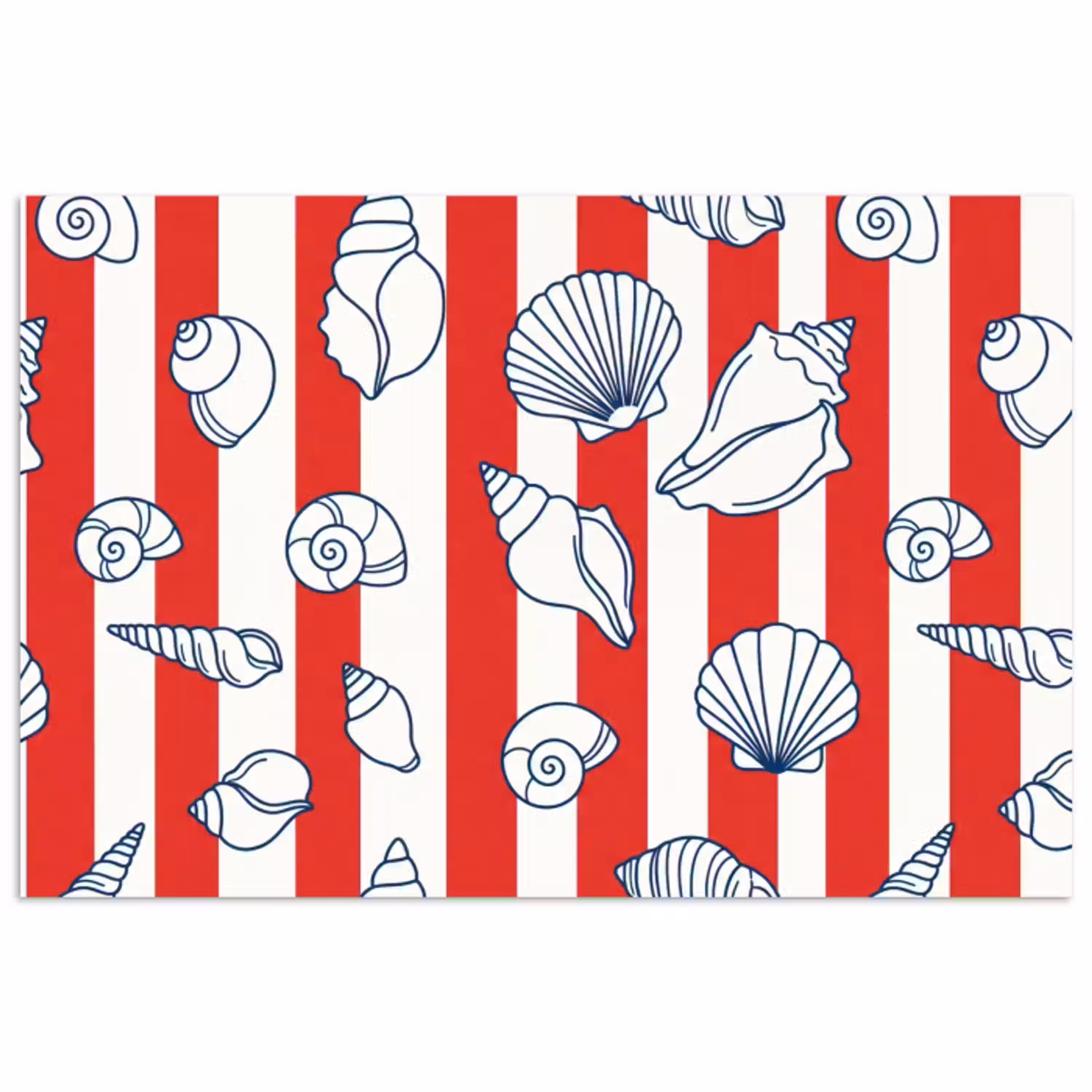 Schelp - Zeedieren - Zomer - Illustratie - Rood - Blauw poster papier klein -3d