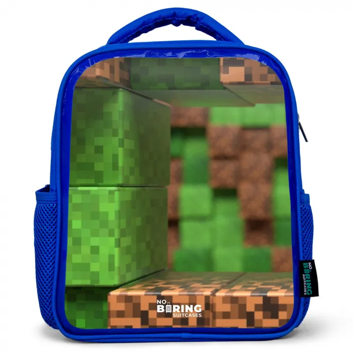 Close-up met pixelachtige blokken Kinderrugzak - Blauw middel -3d