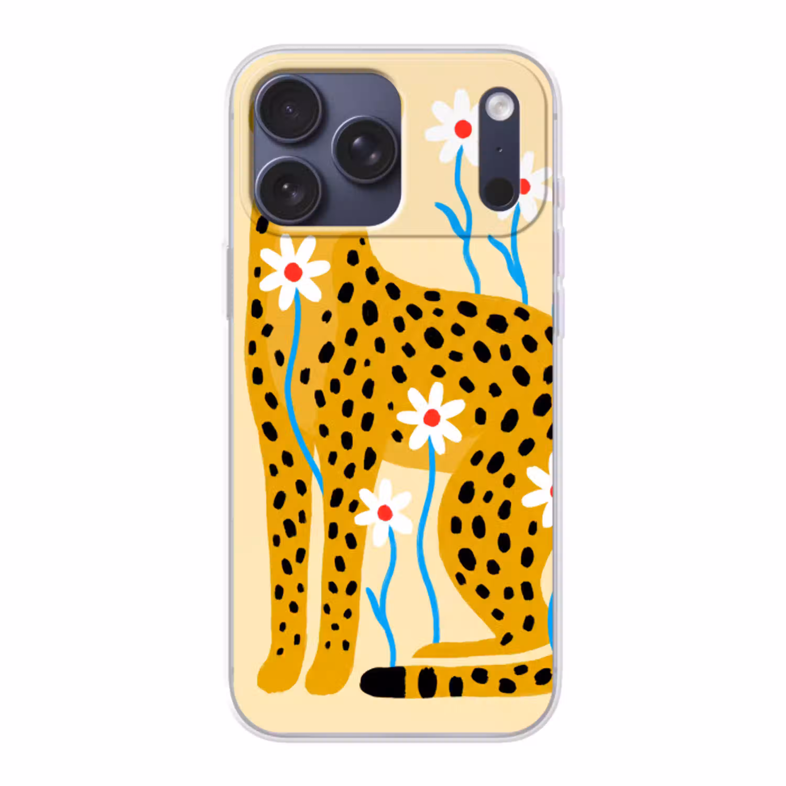 Dieren - Jachtluipaard - Bloemen - Modern - Geel Telefoonhoesje iPhone 17 Pro Max klein -3d