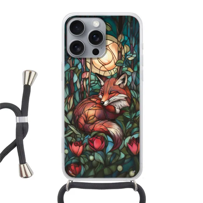 Telefoonhoesje met koord - Vos - Mozaïek - Bos - Maan