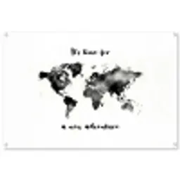 Avontuur - Quote - Wereldkaart - Zwart tuinposter los doek groot -3d
