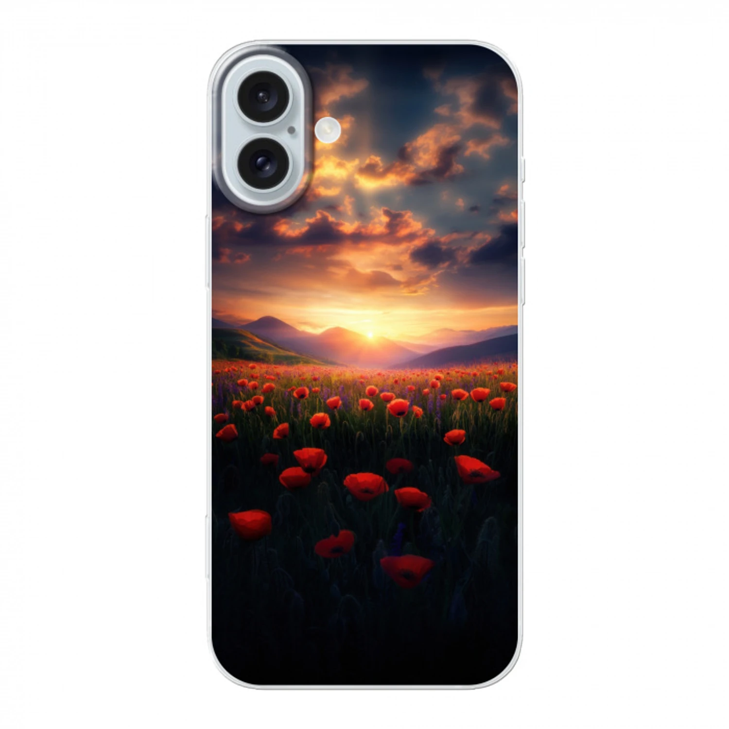 Landschap - Zonsondergang - Bloemenveld Apple iPhone 16 Plus klein -3d