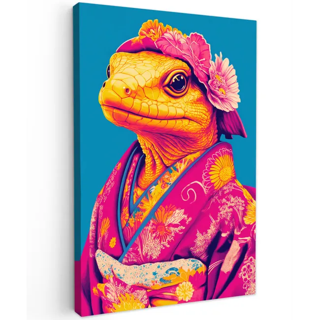 Bloemenkrans - Hagedis - Kimono - Paars Tuinposter op houten frame 2 cm dik klein -3d