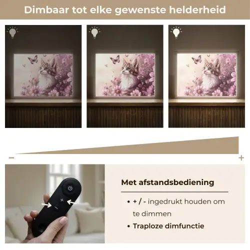 Kitten - Bloemen - Vlinders - Paars Light Box met batterij (Wandlamp kind) middel -USP_dimbaarNL