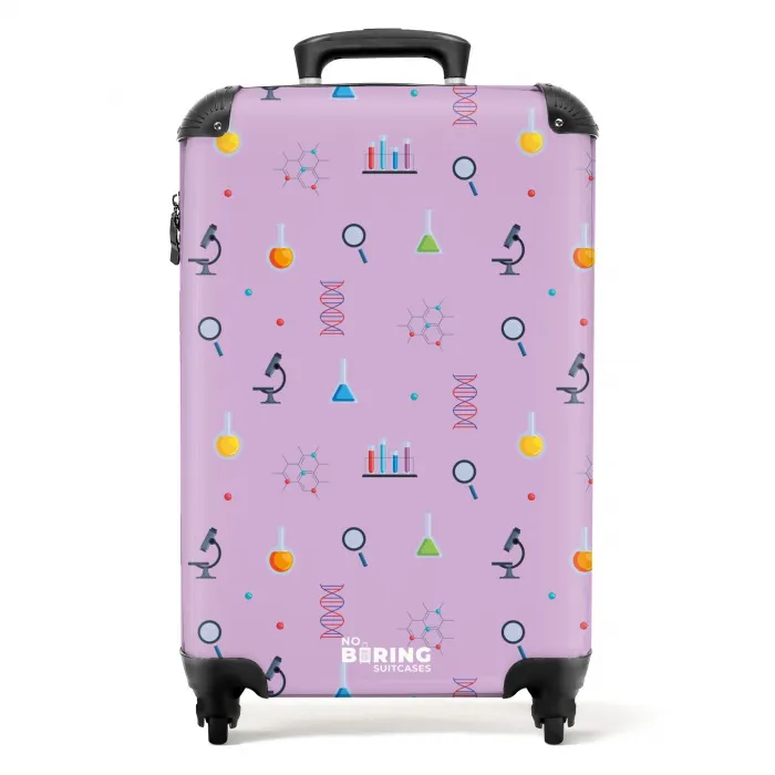 Laboratorium en wetenschapspatroon op paarse achtergrond NBS - Handbagage koffer - Kinderen Unisex middel -productfoto_recht