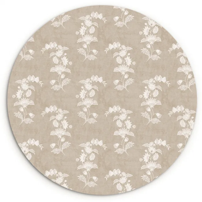 Chintzmotief - Beige - Linnen Wandcirkel plexiglas klein 852 -3d
