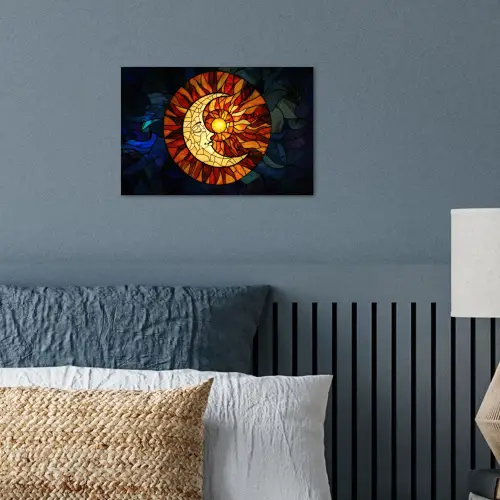 Mozaïek - Glas - Maan - Donkerblauw poster papier klein -sfeer2