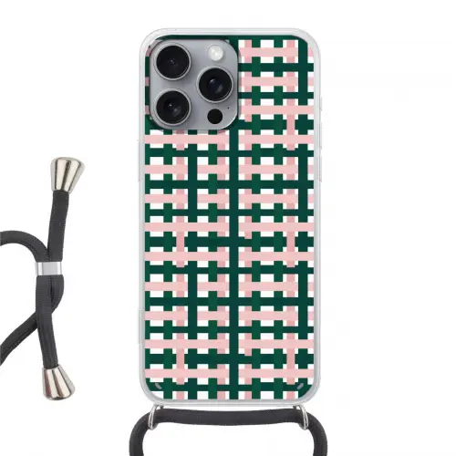 Vlechtpatroon - Groen - Roze - Grafisch Hoesje iPhone 16 Pro Max met koord klein 804 -3d