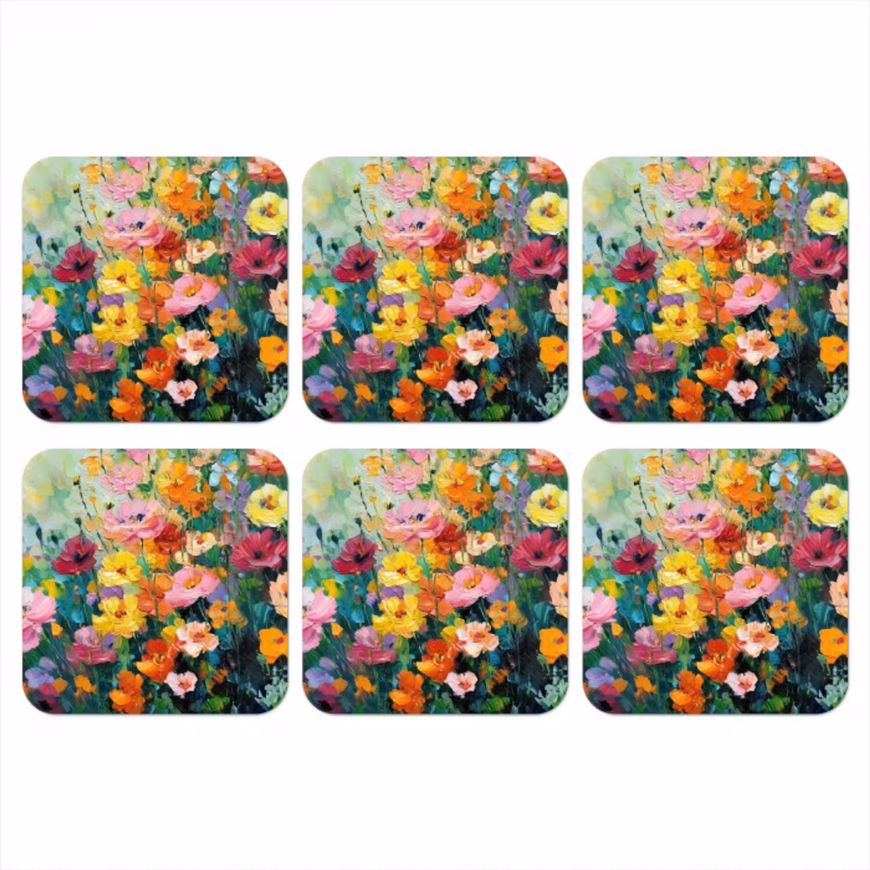 Bloemen explosie - Heldere kleuren - Vrolijk onderzetter kurk middel -3d
