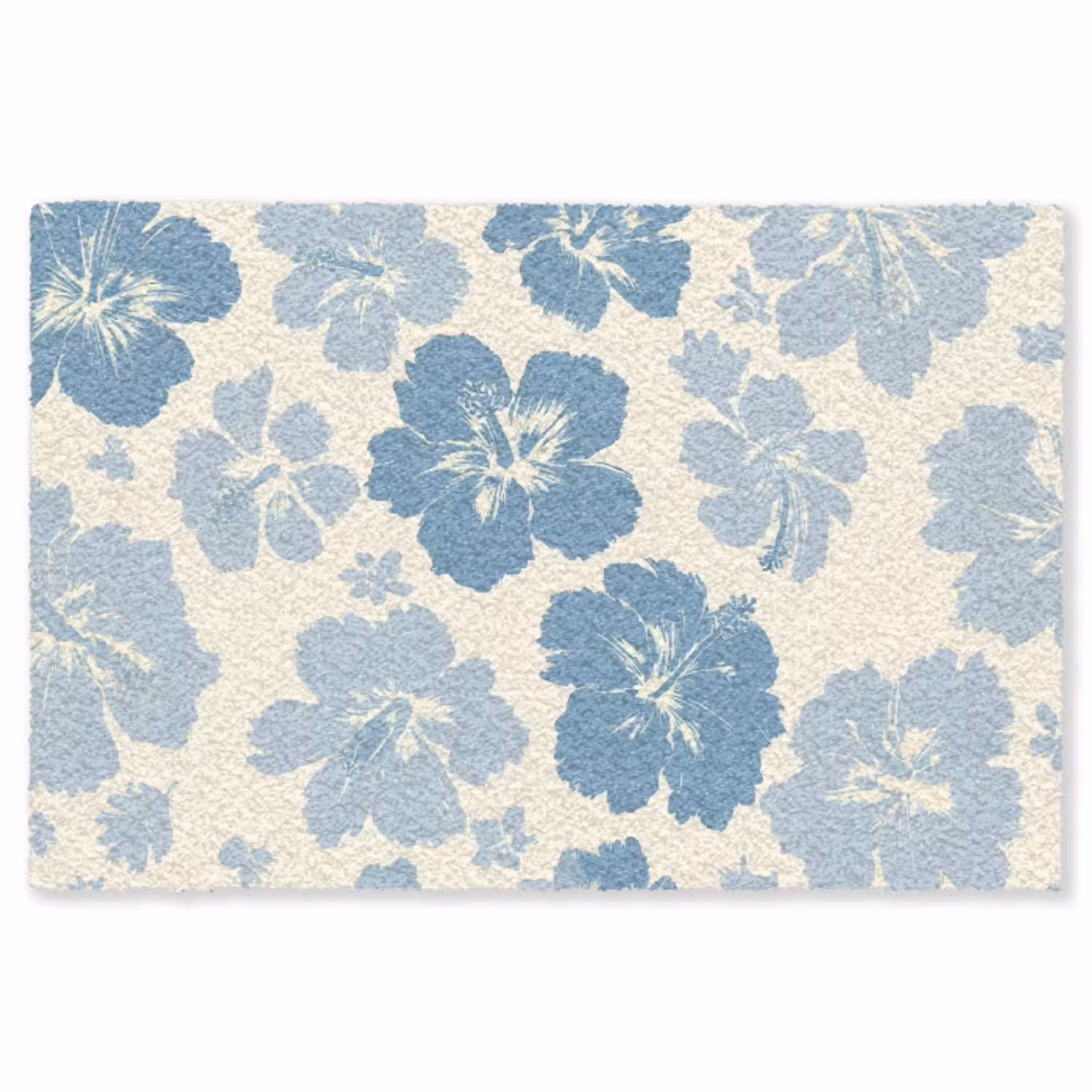 Hibiscusbloemen - Blauw - Patroon - Tropisch Vloerkleed Rechthoek klein -3d