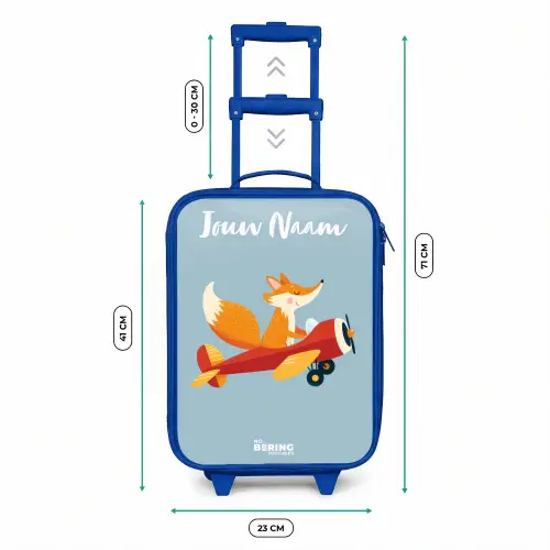 Vos - Vliegtuig -  Vliegen Kinderkoffer - Blauw klein -productfoto_formaten