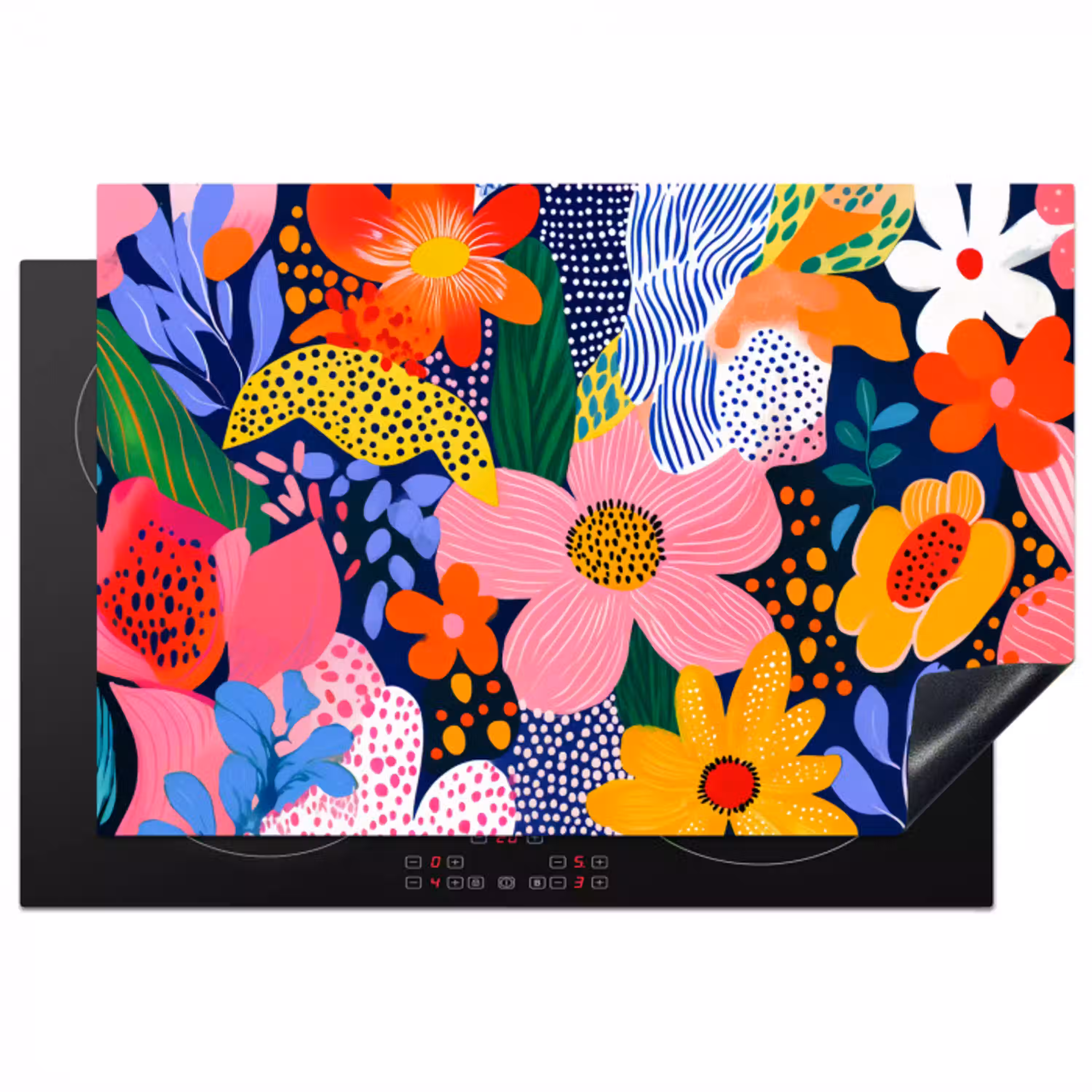 Kleurrijk - Bloemen - Abstract - Stippen Inductie beschermer vinyl 3mm klein -3d