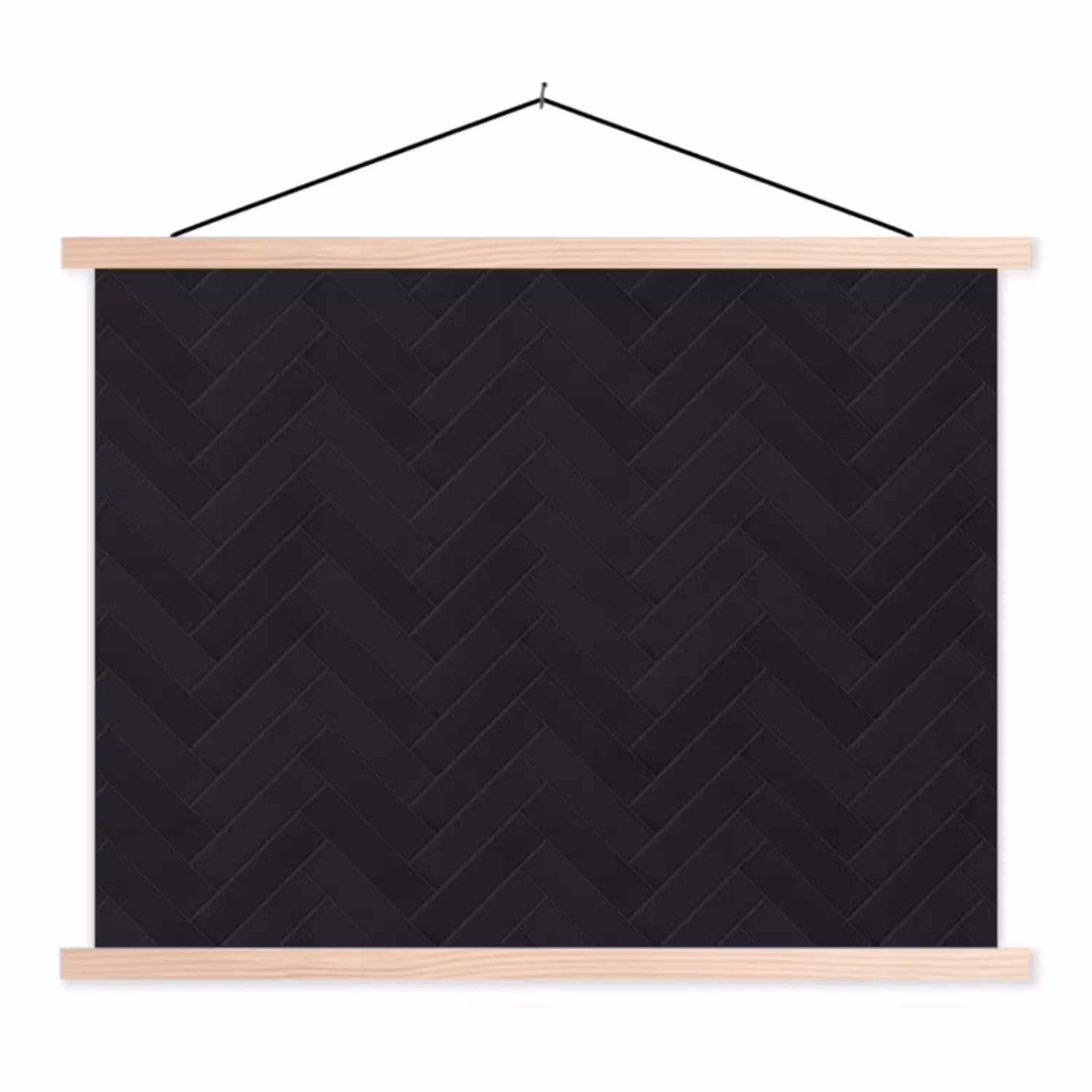 Visgraat - Wandtegel - Mat - Zwart textielposter latten blank klein 122 -3d