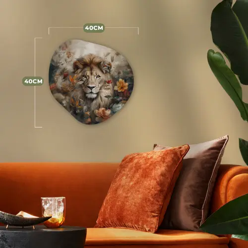 Leeuw - Wilde dieren - Planten - Natuur - Bloemen Wandcirkel Organisch Forex 3mm klein -sfeer3