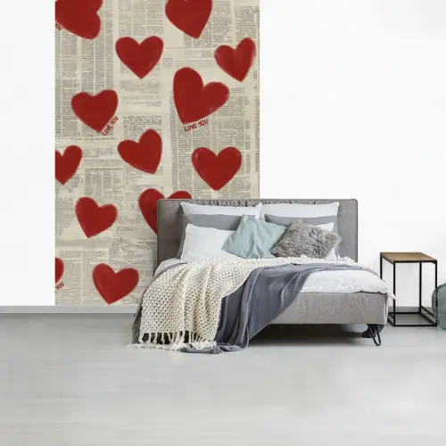 Hartjes - Krant - Loveyou fotobehang vinyl groot -slaapkamer