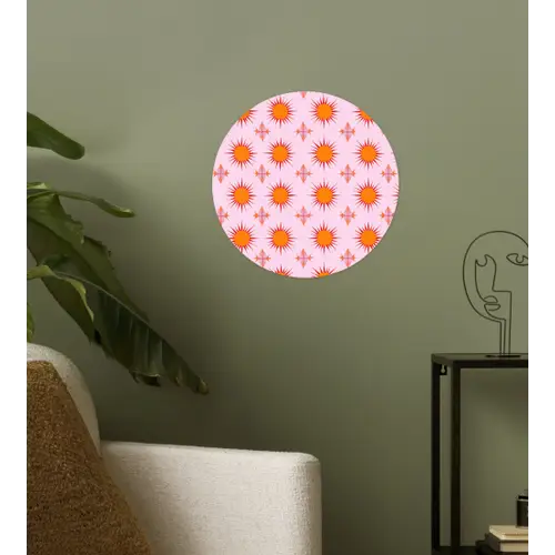 Zon - Patroon - Roze Wandcirkel behangsticker klein 186 -sfeer2