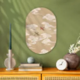 Vogels - Vliegen - Beige Wandcirkel Ovaal Forex klein -sfeer2