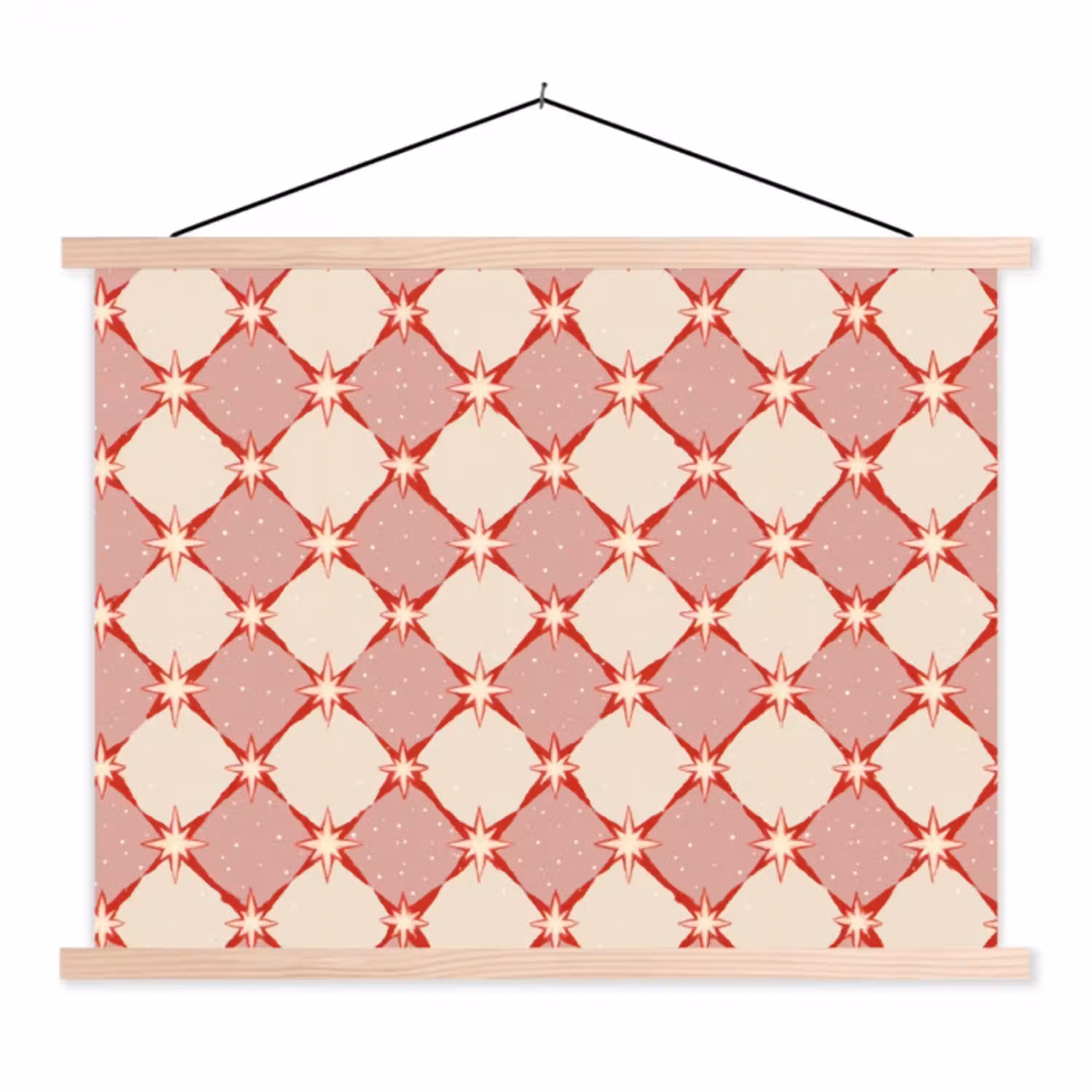 Ruiten - Sterren - Vintage - Oudroze - Rood textielposter latten blank klein 122 -3d