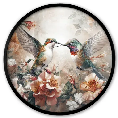 Kolibrie - Vogels - Bloemen - Natuur Fotolijst rond zonder passe partout klein -3d