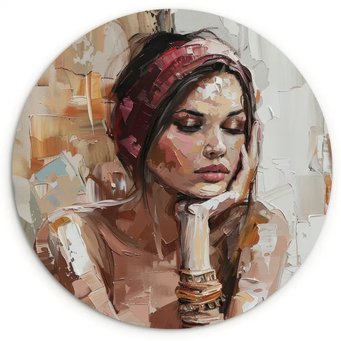 Vrouw - Verflook - Portret - Modern Wandcirkel kunststof plaat 5mm dik klein -3d