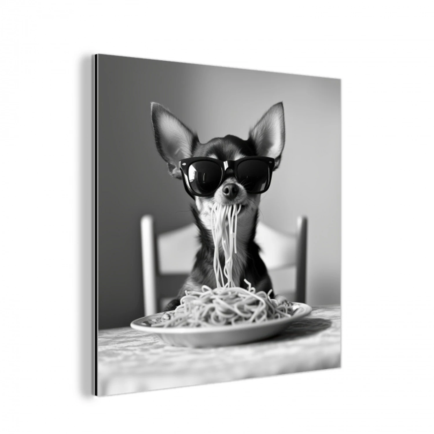 Chihuahua - Hond - Zonnebril - Humoristisch - Zwart - Wit - Spaghetti aluminium wit klein -3d