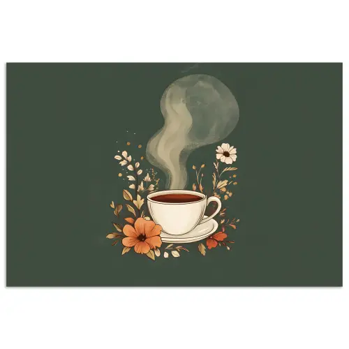 Kop - Bloemen - Groen - Koffie poster papier klein -3d