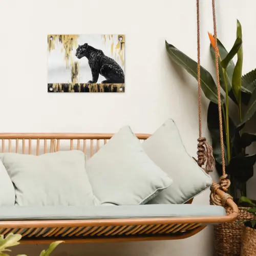 Panter - Zwart - Abstract - Goud tuinposter los doek klein -sfeer7