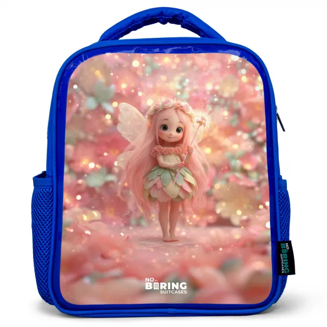 Bloemenfee in roze sprookjeswereld Kinderrugzak - Blauw middel -3d
