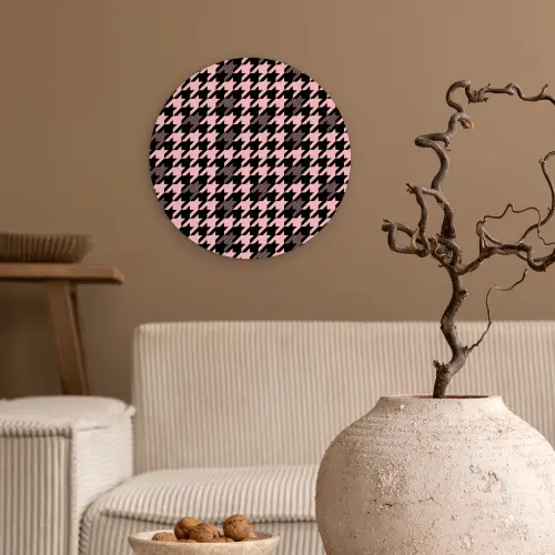 Plaid - Patroon - Zwart - Roze Wandcirkel plexiglas klein 852 -sfeer1