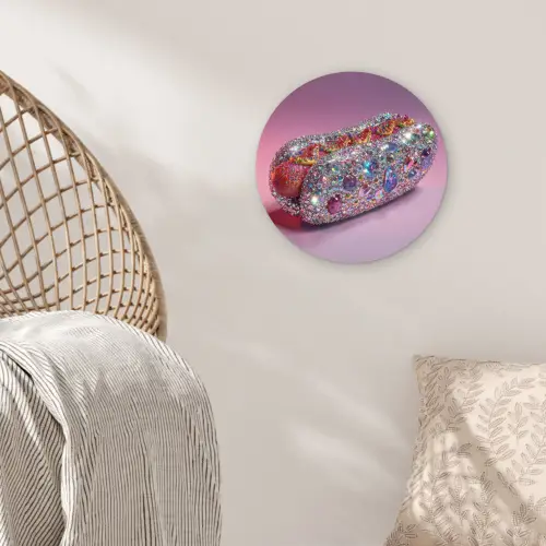 Hotdog - Steentjes - Glitters - Paars Wandcirkel kunststof plaat 5mm dik klein -sfeer5