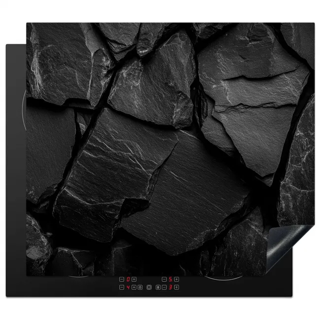 Zwart - Stenen - Rots Inductie beschermer vinyl 3mm middel -3d