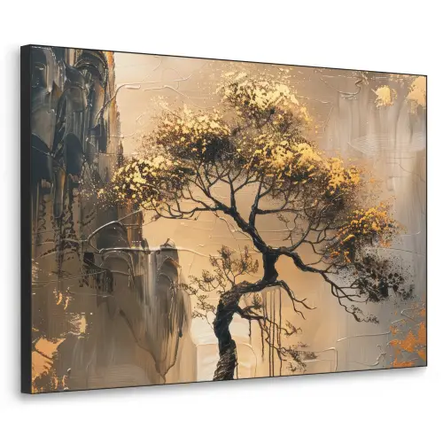 Boom - Goud - Landschap - Verf Textielframe zwart klein -3d