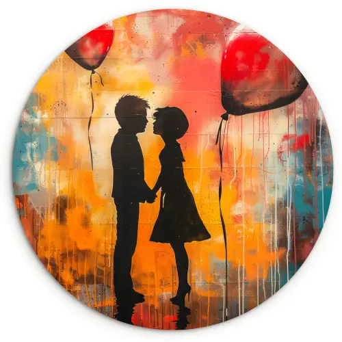 Street art - Liefde - Graffiti - Kunst - Banksy Wandcirkel kunststof plaat 5mm dik klein -3d