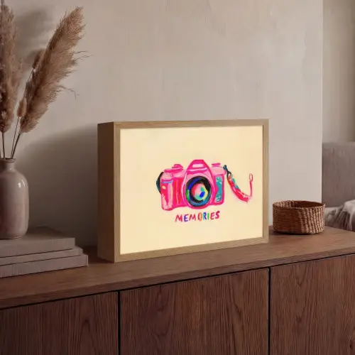 Camera - Memories - Roze - Geschilderd Light Box met batterij (Wandlamp) middel -sfeer2