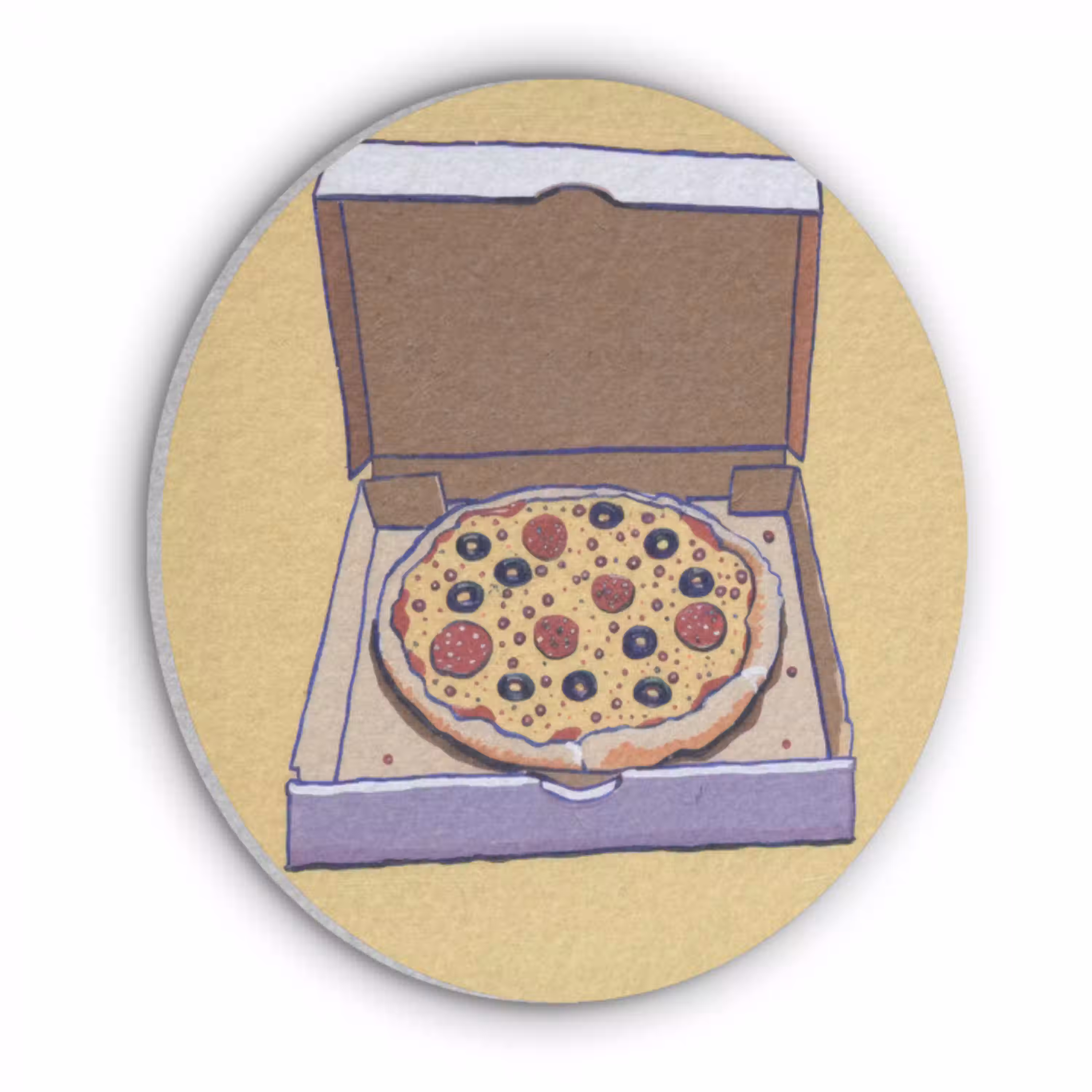 Pizza - Doos - Salami - Illustratie Akoestische PET Vilt - Rond klein -3d