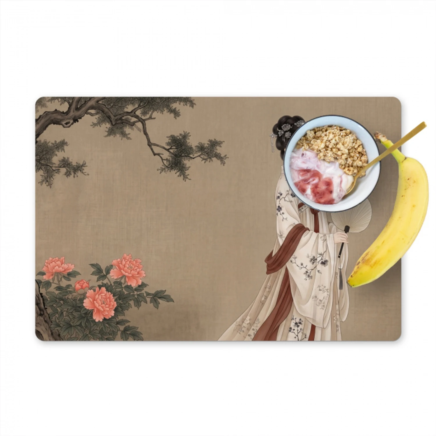 Vrouw - Azië - Kunst - Beige Placemat vinyl groot -zzzproduct_Kitchenyeah-website